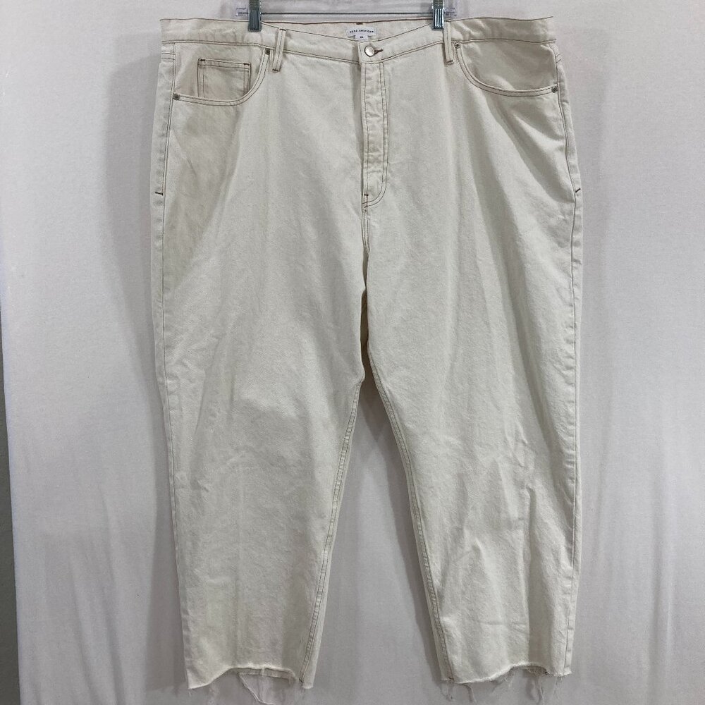 Good American Jeans size 24‎ Plus White High Rise Frayed Hem Straight Leg